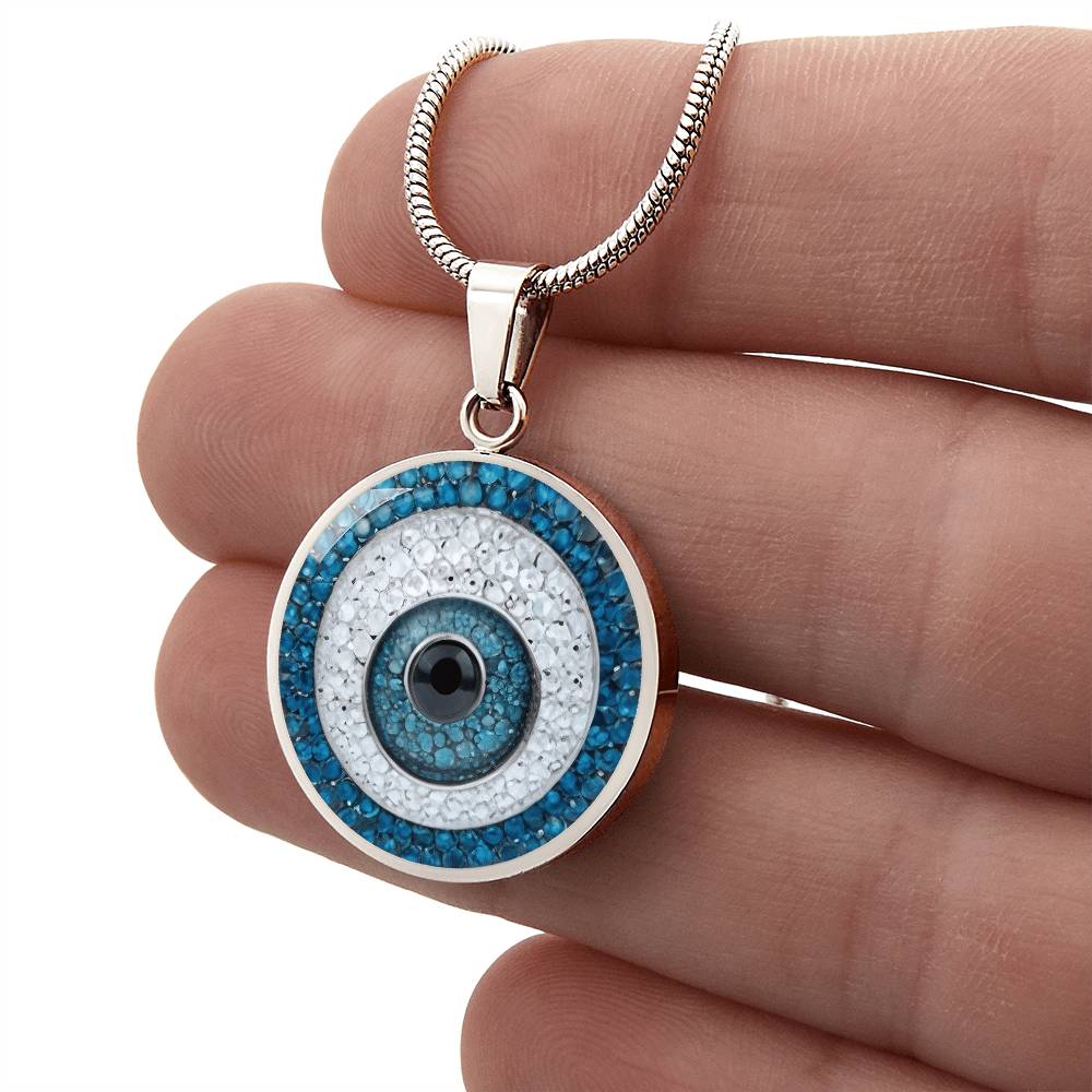 Turkish Evil Eye Charm Pendant | Protection Jewelry | Good Luck Charm Eye Necklace | Evil Eye Pendant Chain | Faux Pave Diamond Look