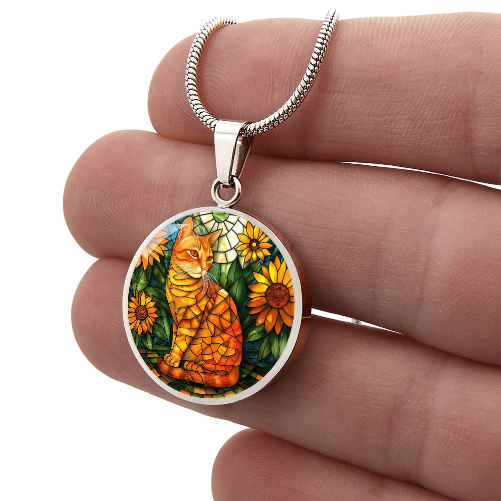 Ginger Cat Faux Stained Glass Necklace | Ginger Cat Pendant