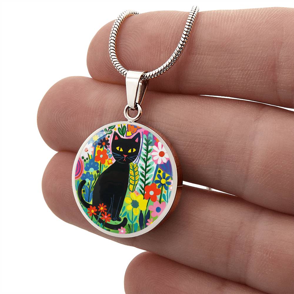 Art Nouveau Black Cat Pendant Necklace | Lovely Cat Jewelry | Cat Lover Gift | Kitty Jewelry