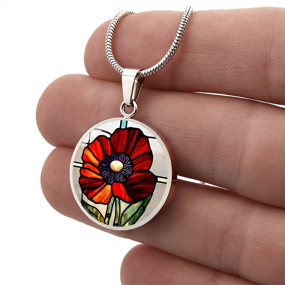 Birth Month Flower Necklace | Poppy Birth Flower Necklace | August Birth Flower Necklace | Stained Glass Personalized Pendant Necklace