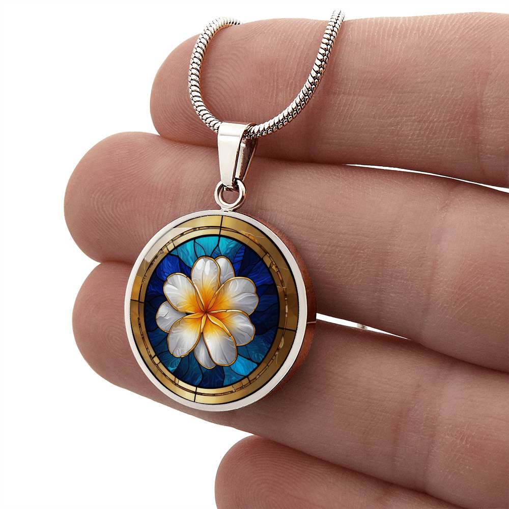 Plumeria Flower Pendant Necklace in Stained Glass Effect | Plumeria Charm Necklace