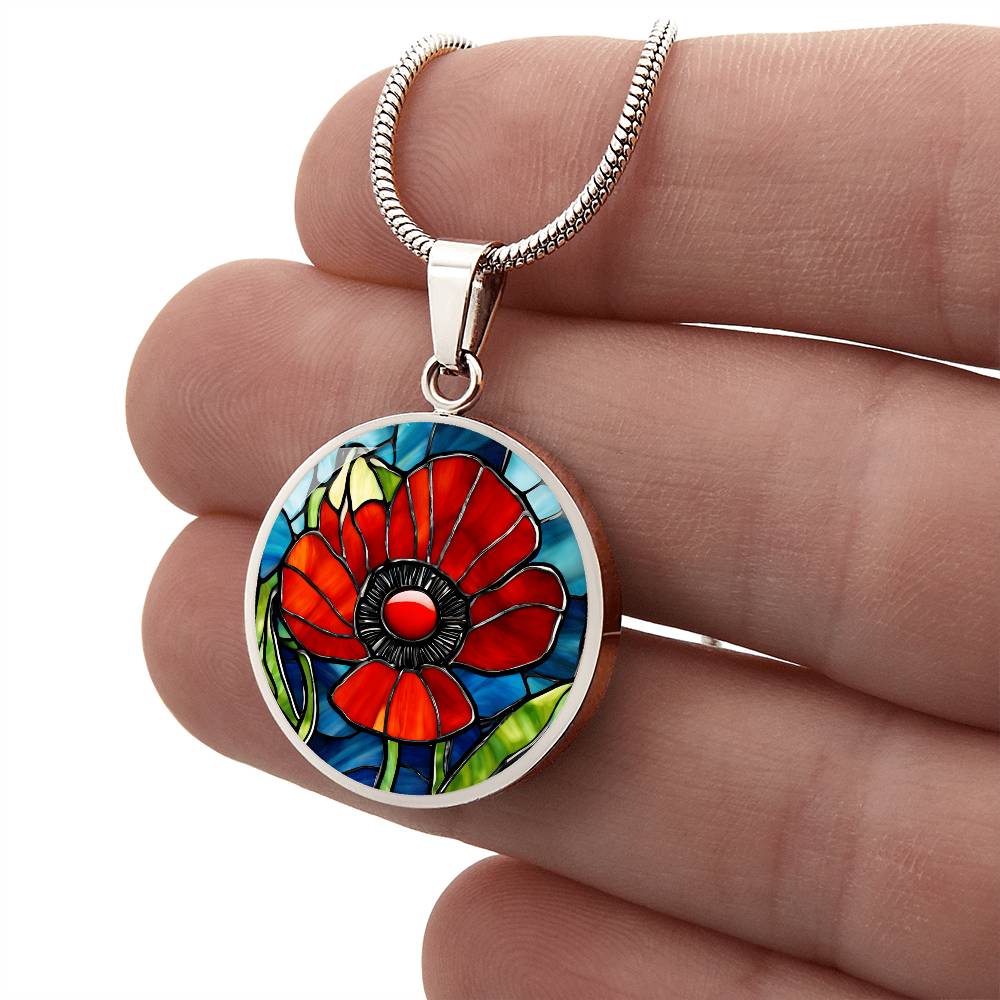 Birth Month Flower Necklace | Poppy Birth Flower Necklace | August Birth Flower Necklace | Stained Glass Personalized Pendant Necklace