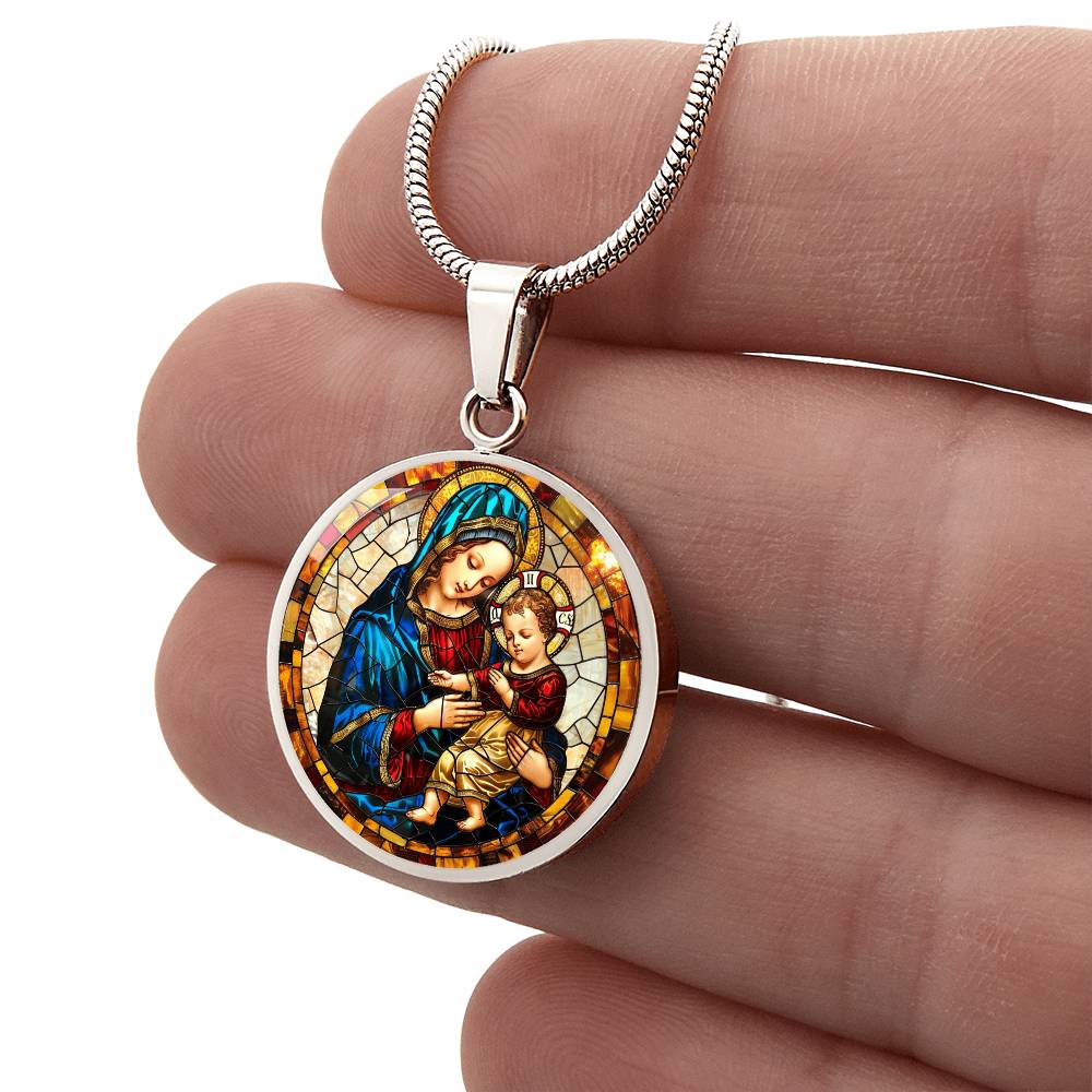 Virgin Mary and Child Faux Stained Glass | Christian Jewelry | Virgin Mary Necklace Stained Glass Look | Catholic Gift | Everyday Jewelry