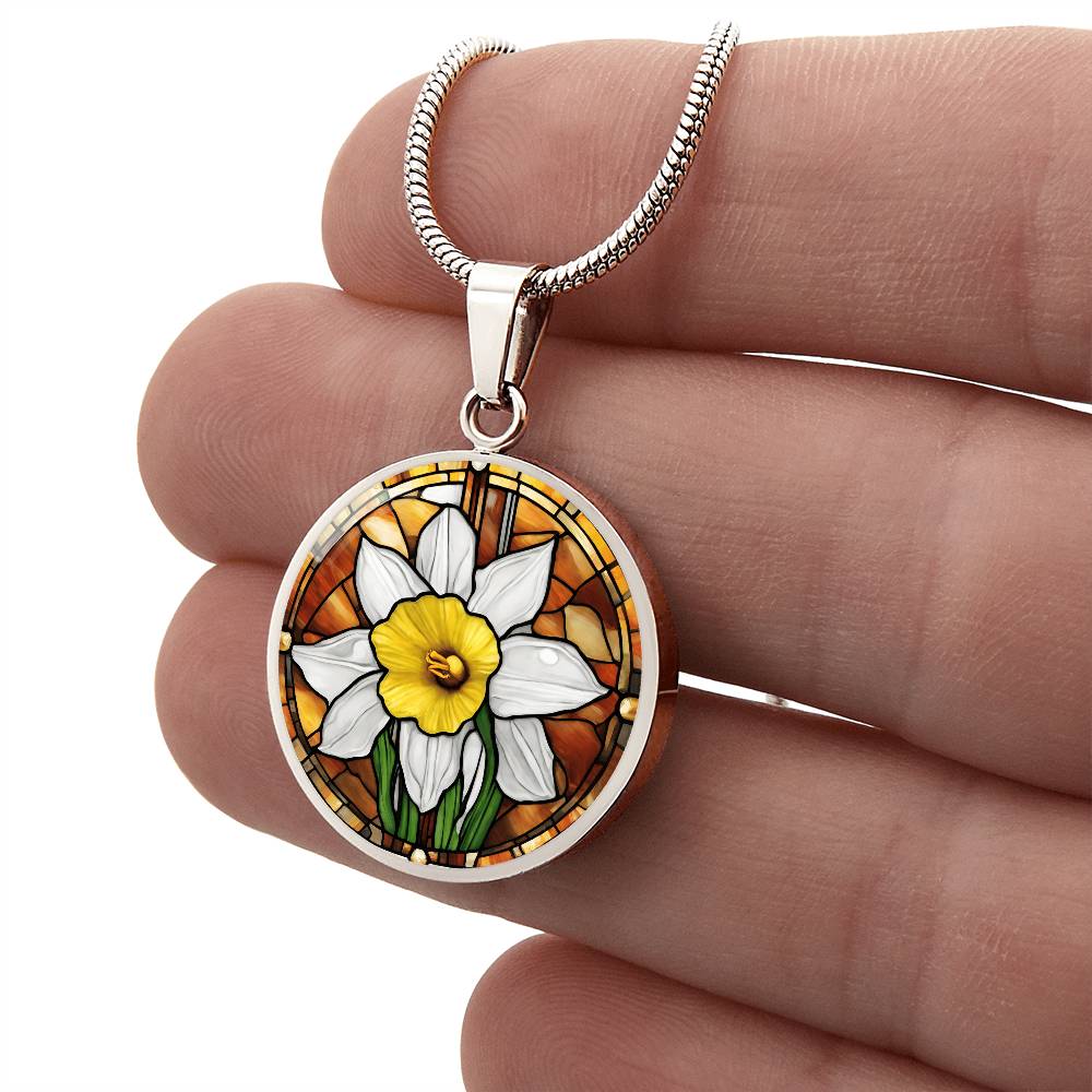 Birth Month Flower Necklace | Daffodil Birth Flower Necklace | March Birth Flower Necklace | Stained Glass Personalized Pendant Necklace