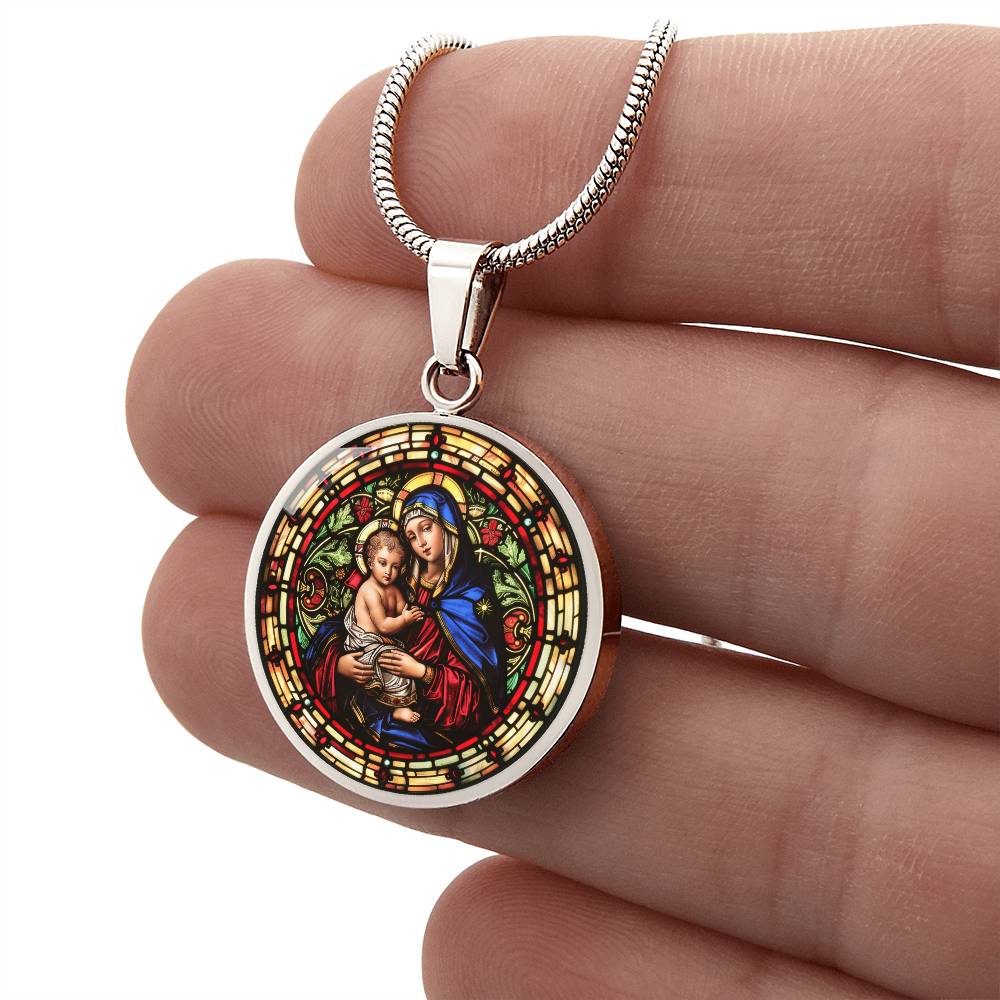 Virgin Mary and Child Faux Stained Glass | Christian Jewelry | Virgin Mary Necklace Stained Glass Look | Catholic Gift | Everyday Jewelry