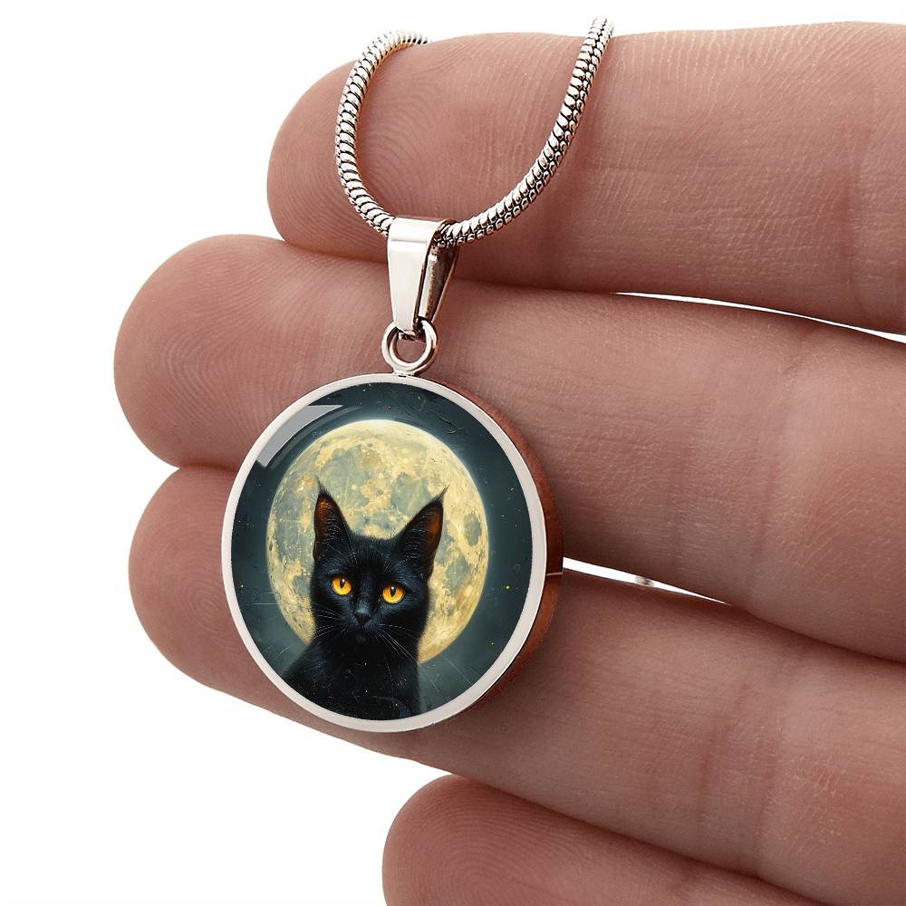 Full Moon Cat Pendant | Spooky Black Cat Necklace | Black Cat Mom Gift