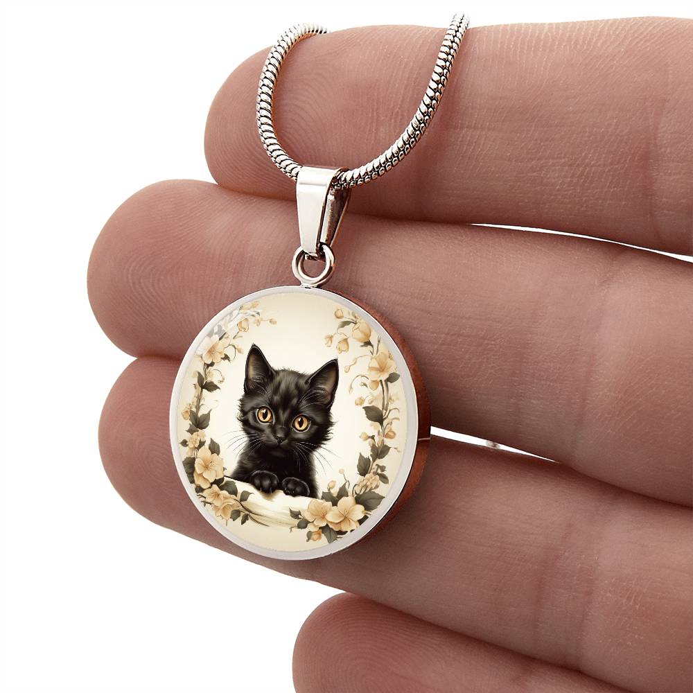 Vintage Illustration Style Black Kitten pendant, cute kitten gift, cat lover pendant or keychain