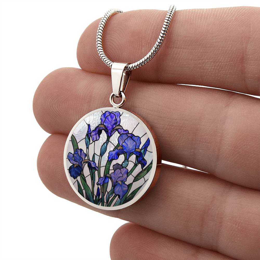 Iris Birth Flower Necklace | Stained Glass Personalized Pendant Necklace