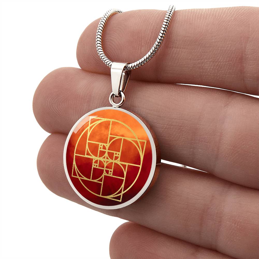 Fibonacci Spiral Necklace / Golden Ratio Pendant - Red