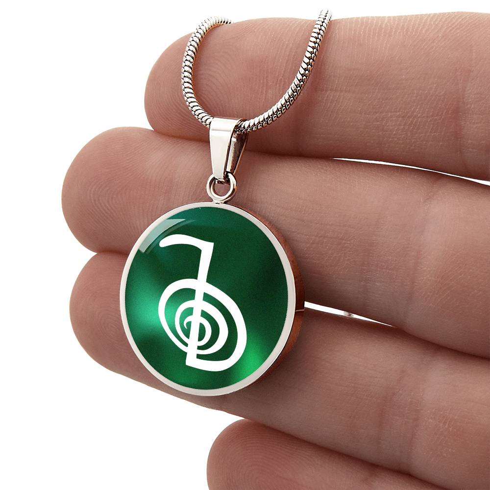 Reiki Symbol Pendant Green / Reiki Cho Ku Rei Pendant