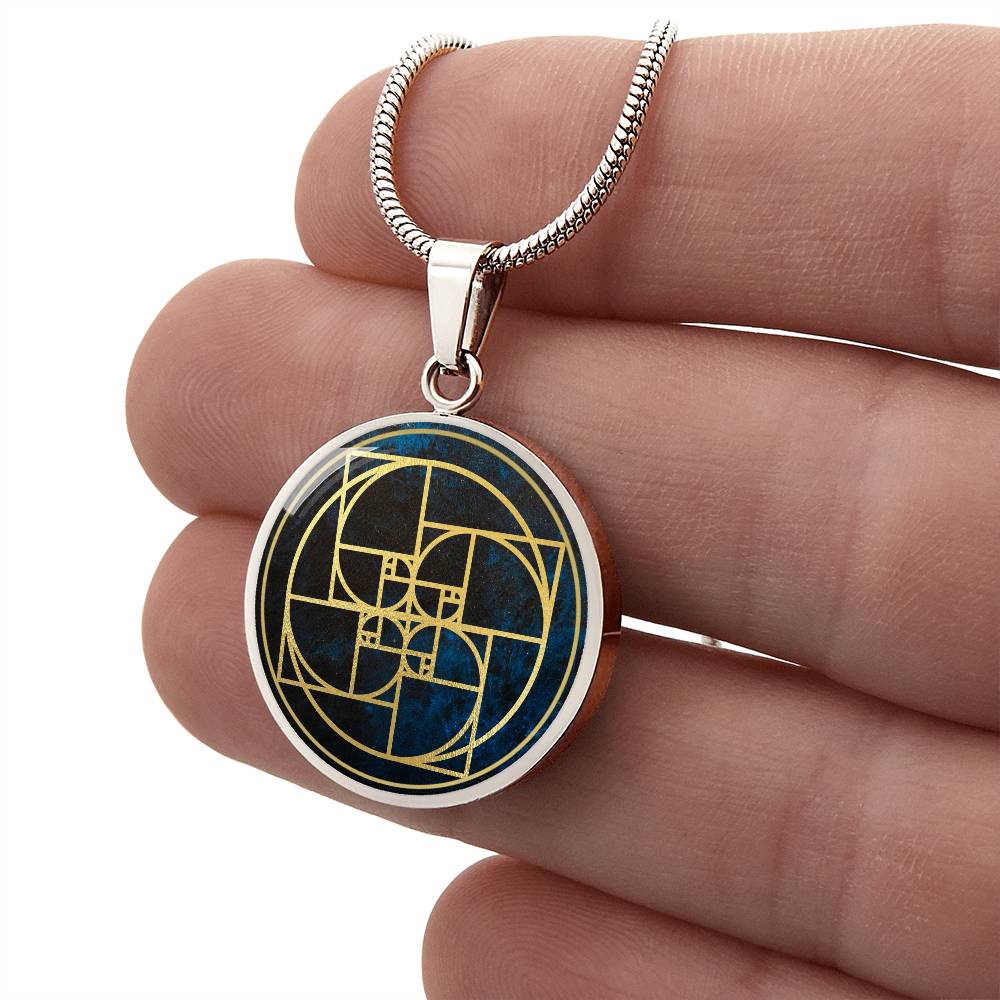 Fibonacci Spiral Necklace / Golden Ratio Pendant - Blue