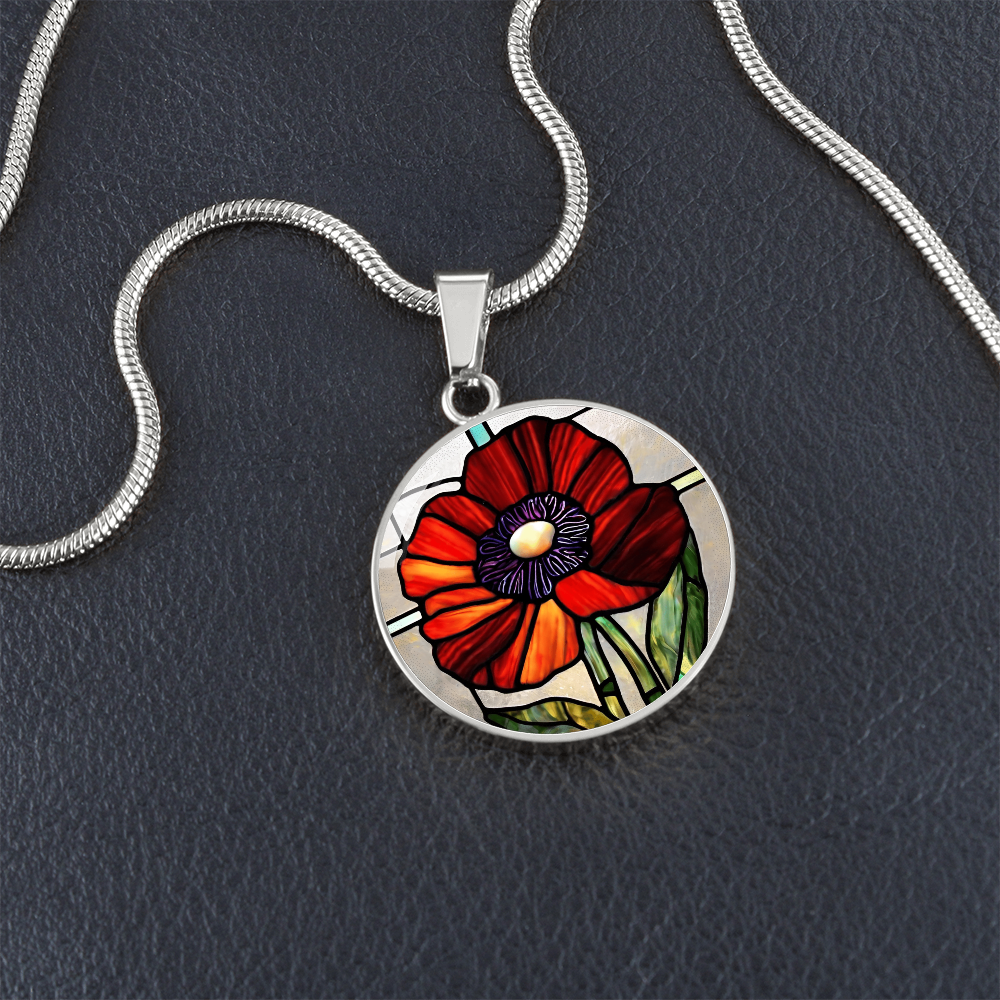 Birth Month Flower Necklace | Poppy Birth Flower Necklace | August Birth Flower Necklace | Stained Glass Personalized Pendant Necklace