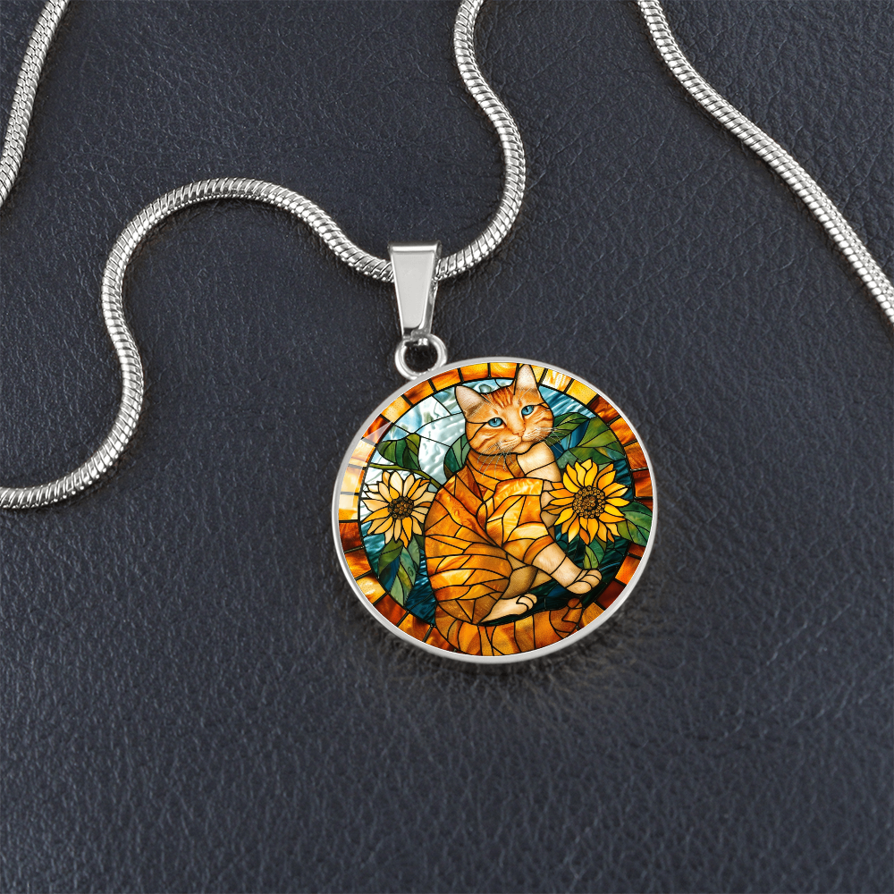 Ginger Cat Faux Stained Glass Necklace | Ginger Cat Pendant