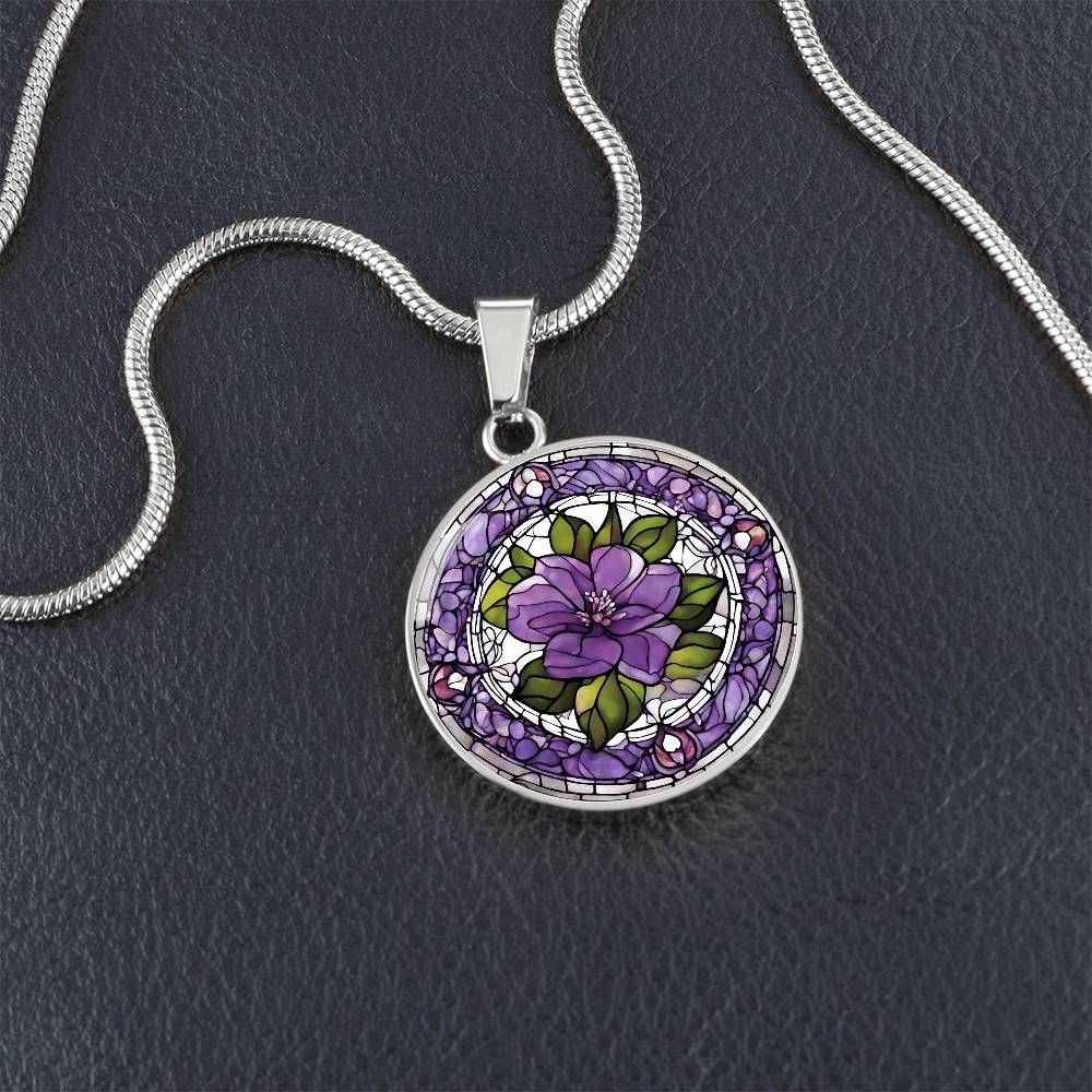 Birth Month Flower Necklace | Voilet Birth Flower Necklace | Feb Birth Flower Necklace | Stained Glass Personalized Pendant Necklace