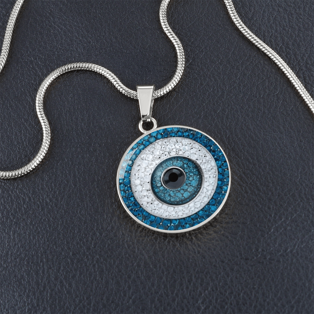 Turkish Evil Eye Charm Pendant | Protection Jewelry | Good Luck Charm Eye Necklace | Evil Eye Pendant Chain | Faux Pave Diamond Look