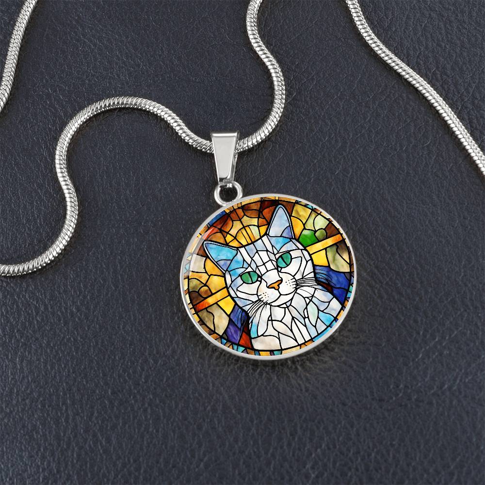 Stained Glass Personalized Pendant Necklace | Animal Lover Gift | Cat Mom Birthday Present | Jewelry For Pet Loss