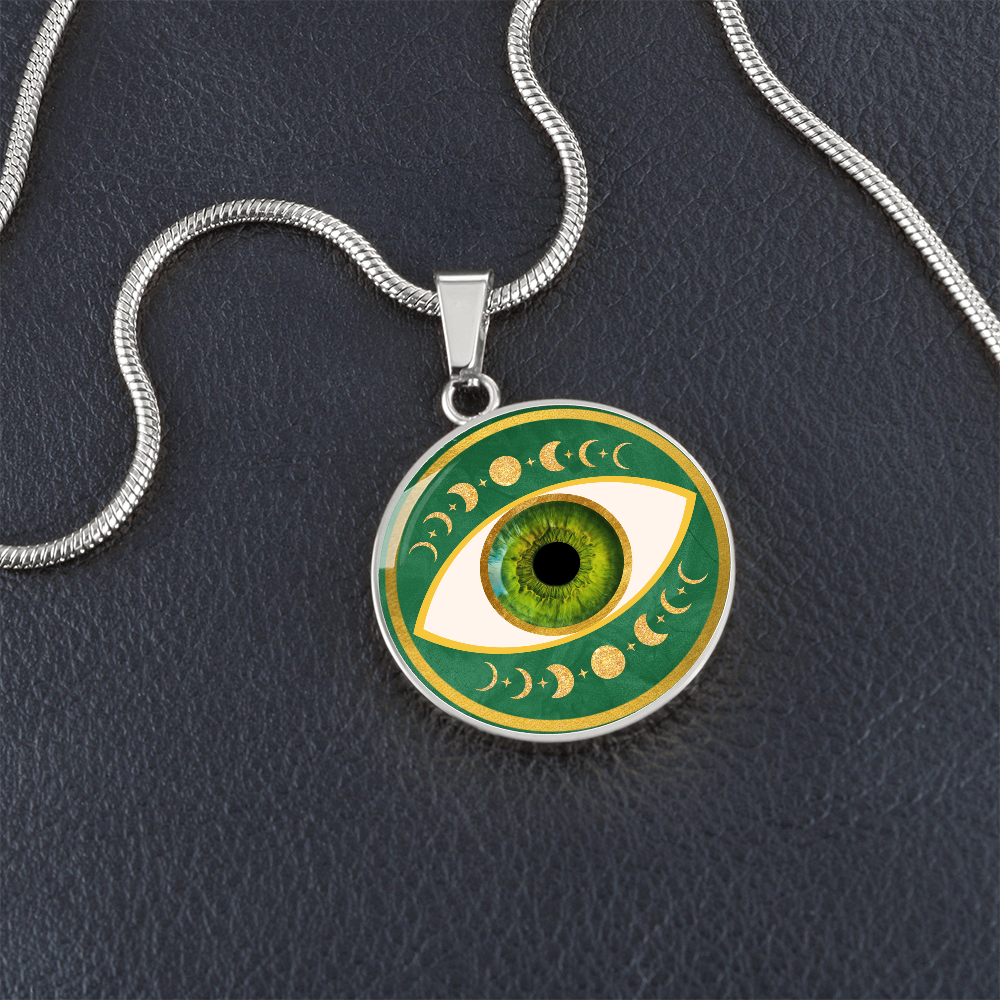 Evil Eye & Triple Moon Pendant Green