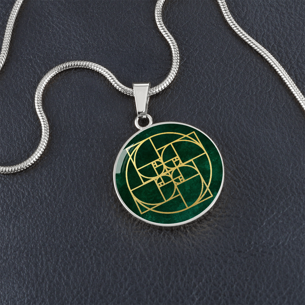 Fibonacci Spiral Necklace / Golden Ratio Pendant - Green