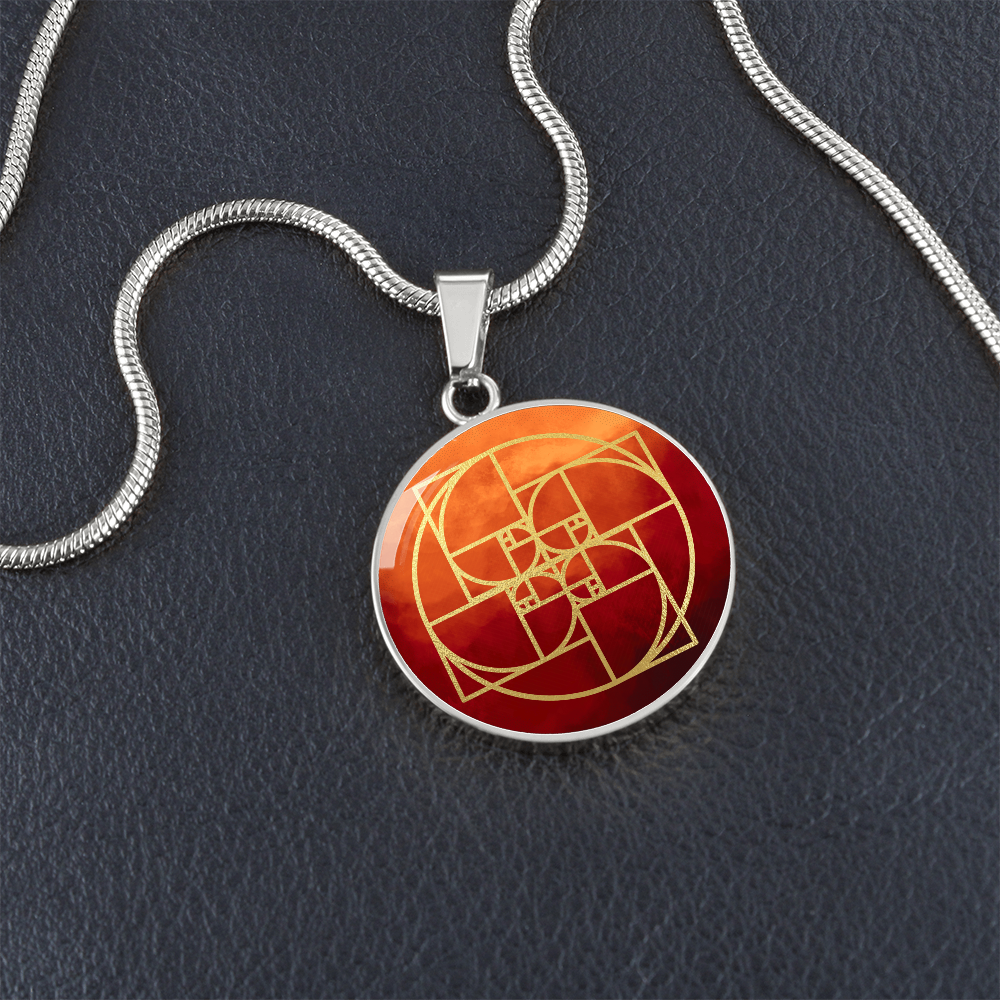 Fibonacci Spiral Necklace / Golden Ratio Pendant - Red
