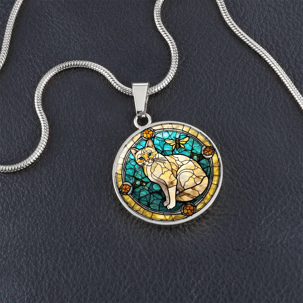 Stained Glass Personalized Pendant Necklace | Animal Lover Gift | Cat Mom Birthday Present | Jewelry For Pet Loss