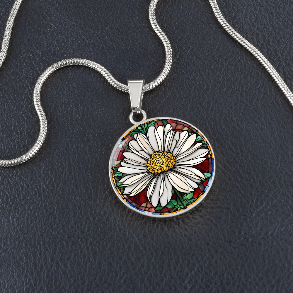 Birth Month Flower Necklace | Daisy Birth Flower Necklace | April Birth Flower Necklace | Stained Glass Personalized Pendant Necklace