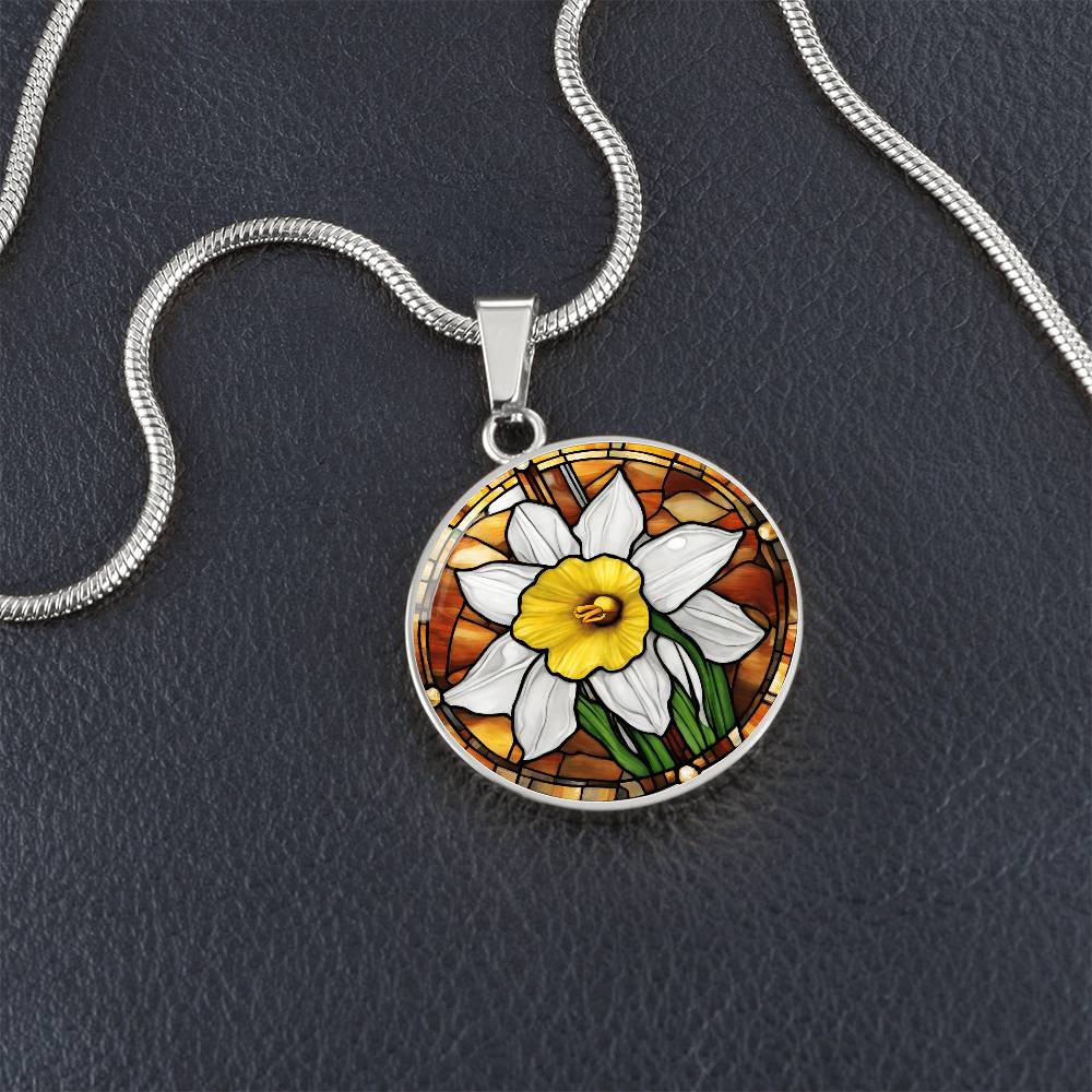 Birth Month Flower Necklace | Daffodil Birth Flower Necklace | March Birth Flower Necklace | Stained Glass Personalized Pendant Necklace