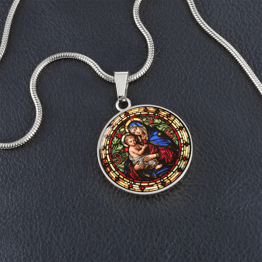 Virgin Mary and Child Faux Stained Glass | Christian Jewelry | Virgin Mary Necklace Stained Glass Look | Catholic Gift | Everyday Jewelry