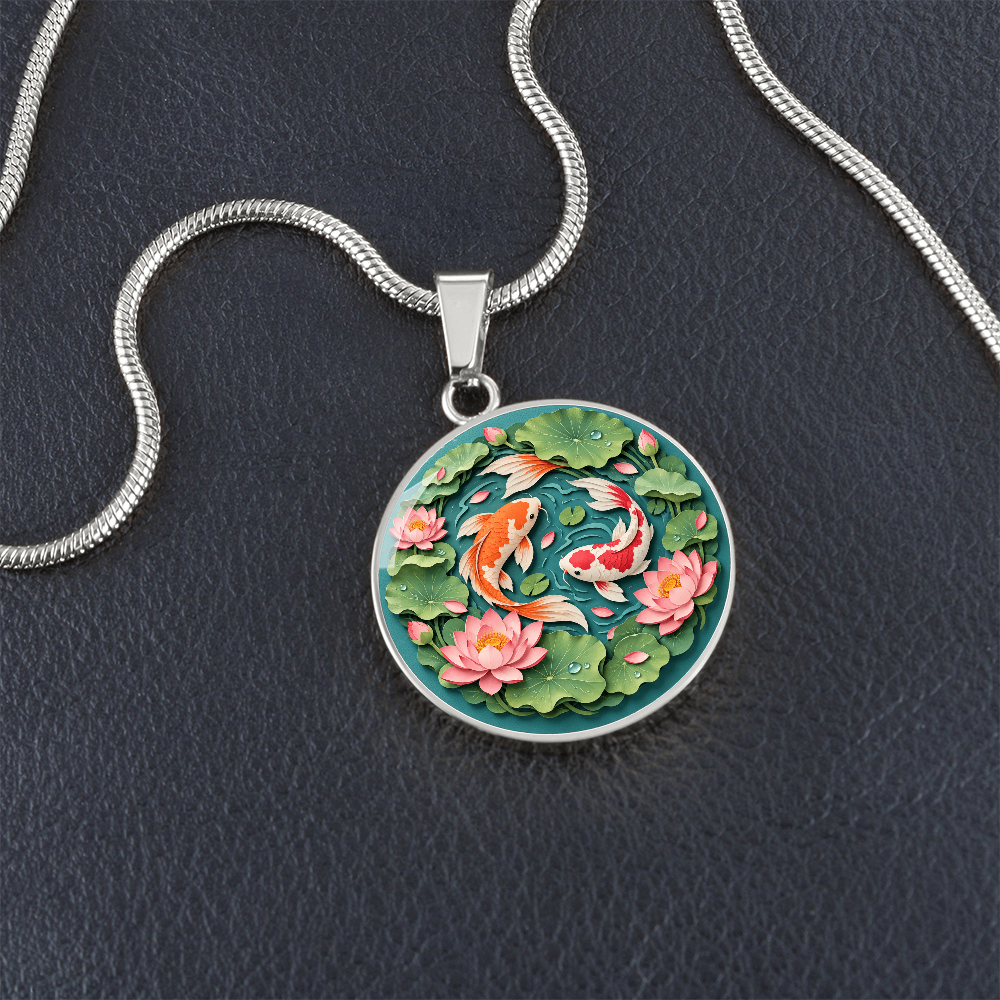 3D Paper Effect Koi Fish Necklace, Lotus Flower Pendant, Japanese Koi Pond Jewelry, Good Luck Gift for Her