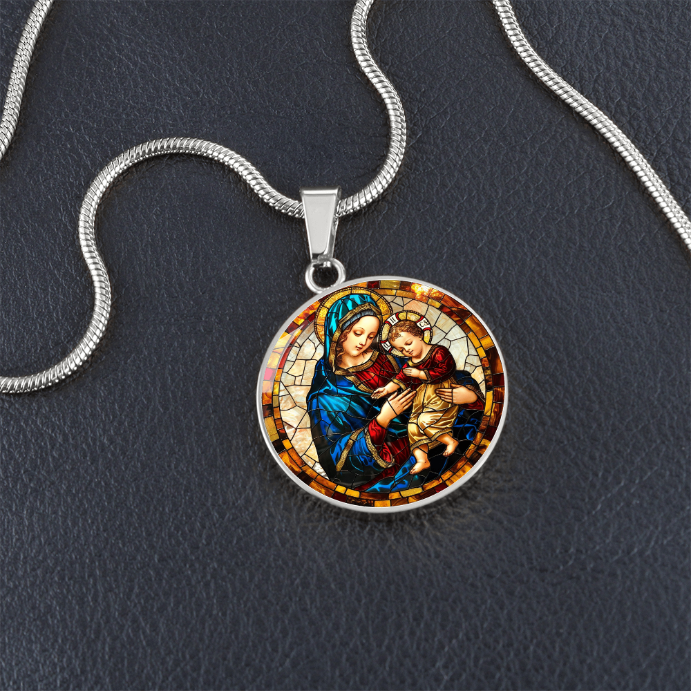 Virgin Mary and Child Faux Stained Glass | Christian Jewelry | Virgin Mary Necklace Stained Glass Look | Catholic Gift | Everyday Jewelry