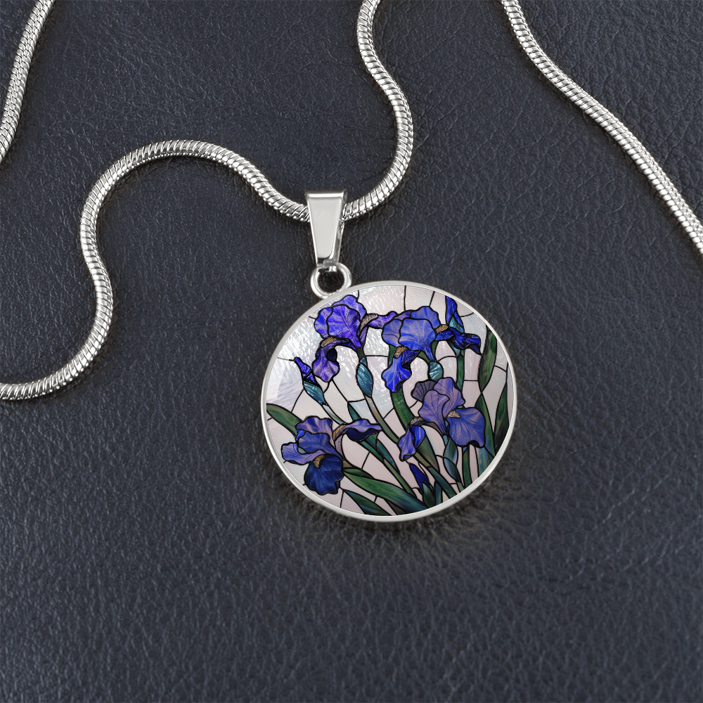 Iris Birth Flower Necklace | Stained Glass Personalized Pendant Necklace