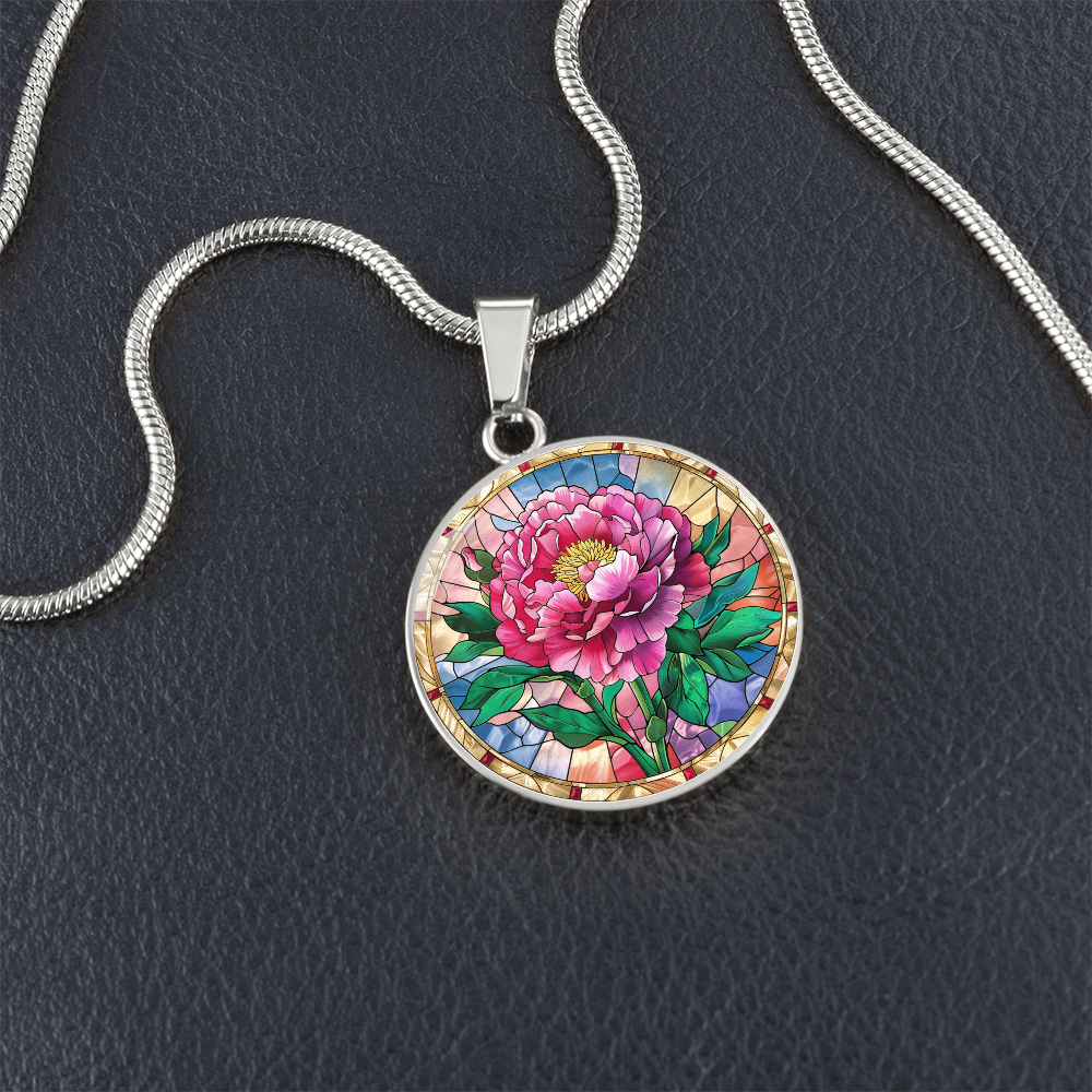 Carnation Flower Faux Stained Glass Pendant