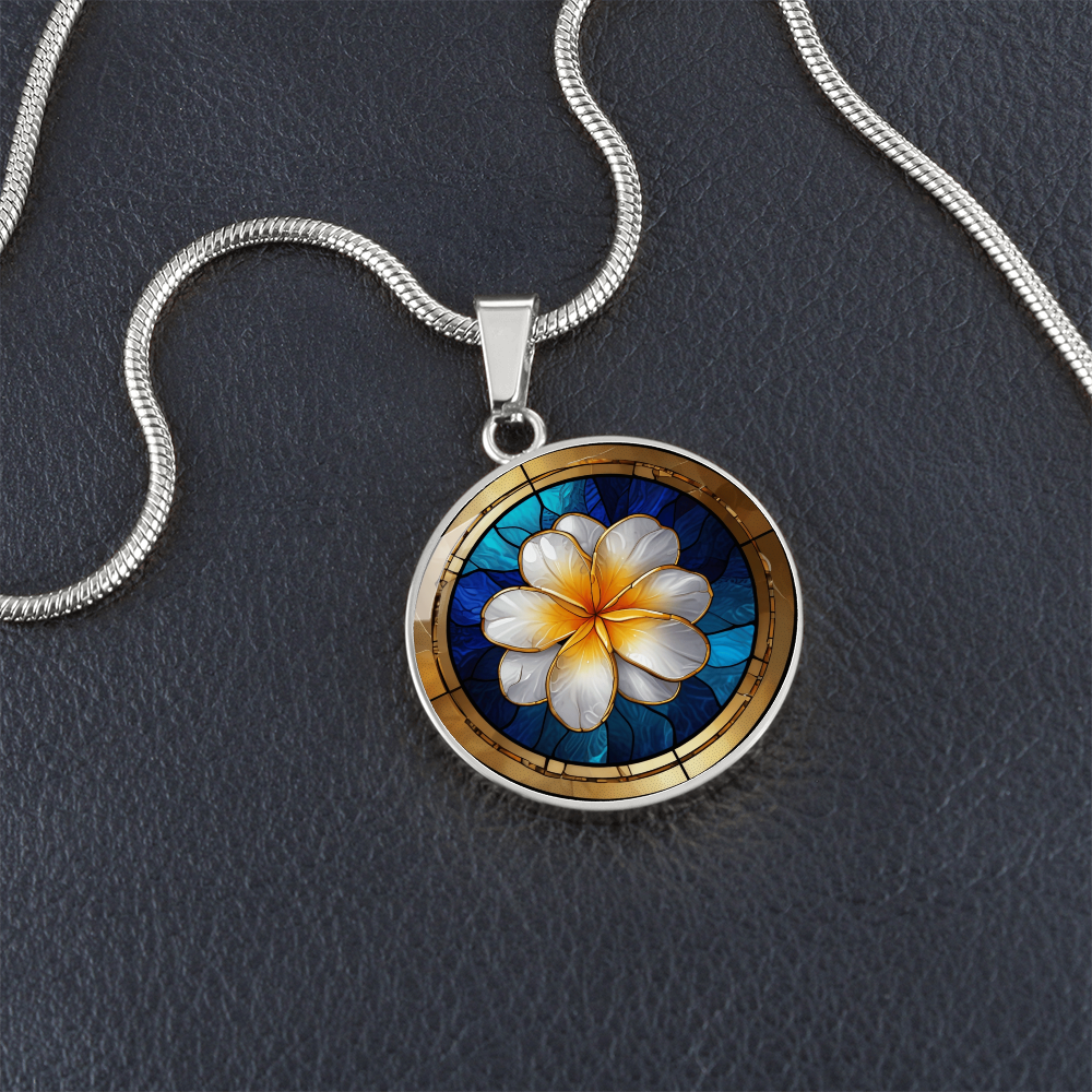 Plumeria Flower Pendant Necklace in Stained Glass Effect | Plumeria Charm Necklace