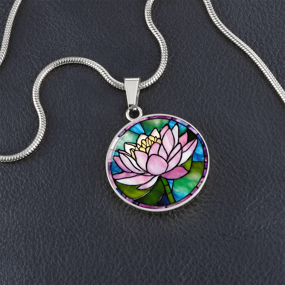 Birth Month Flower Necklace | Water Lily Birth Flower Necklace | July Birth Flower Necklace | Stained Glass Personalized Pendant Necklace