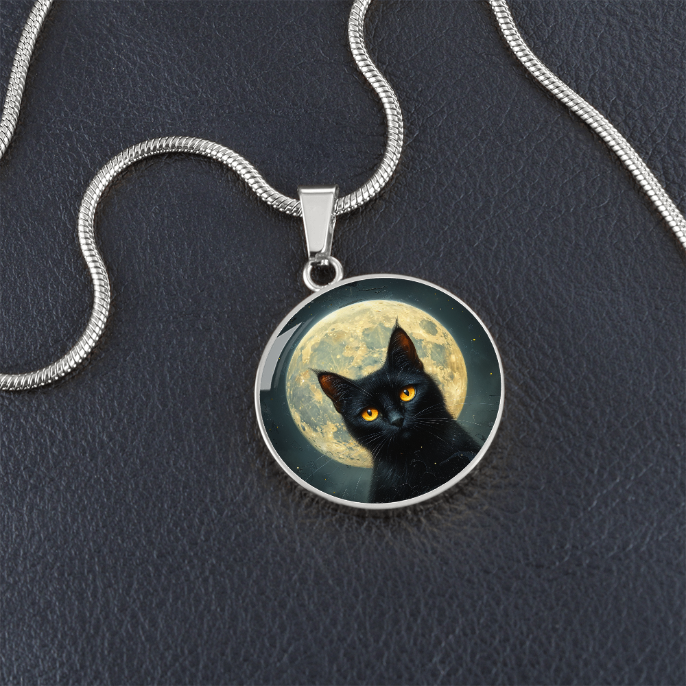 Full Moon Cat Pendant | Spooky Black Cat Necklace | Black Cat Mom Gift