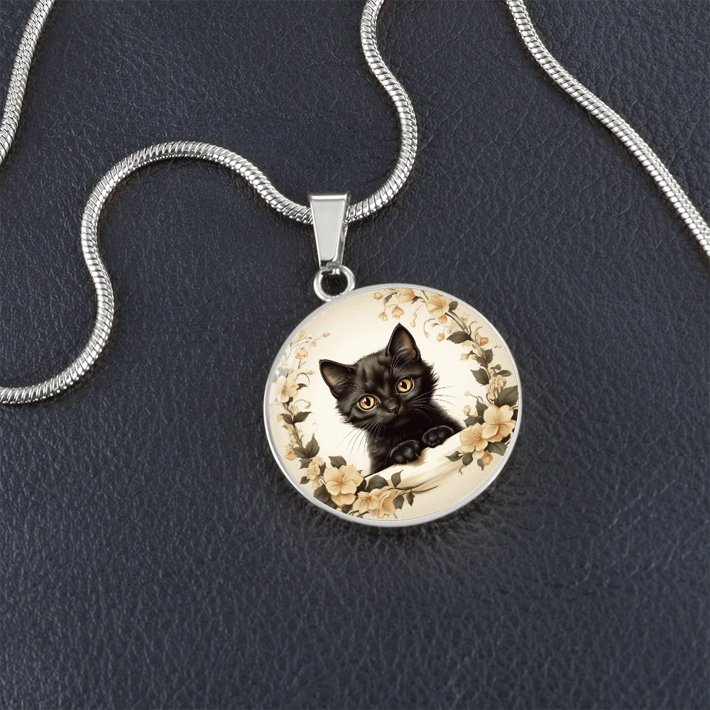 Vintage Illustration Style Black Kitten pendant, cute kitten gift, cat lover pendant or keychain