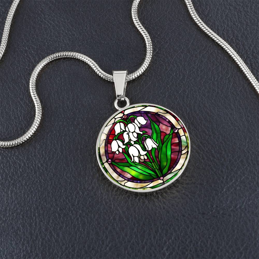 Birth Month Flower Necklace | Lily of the Valley Birth Flower Necklace | May Birth Flower Necklace | Stained Glass Personalized Pendant Necklace