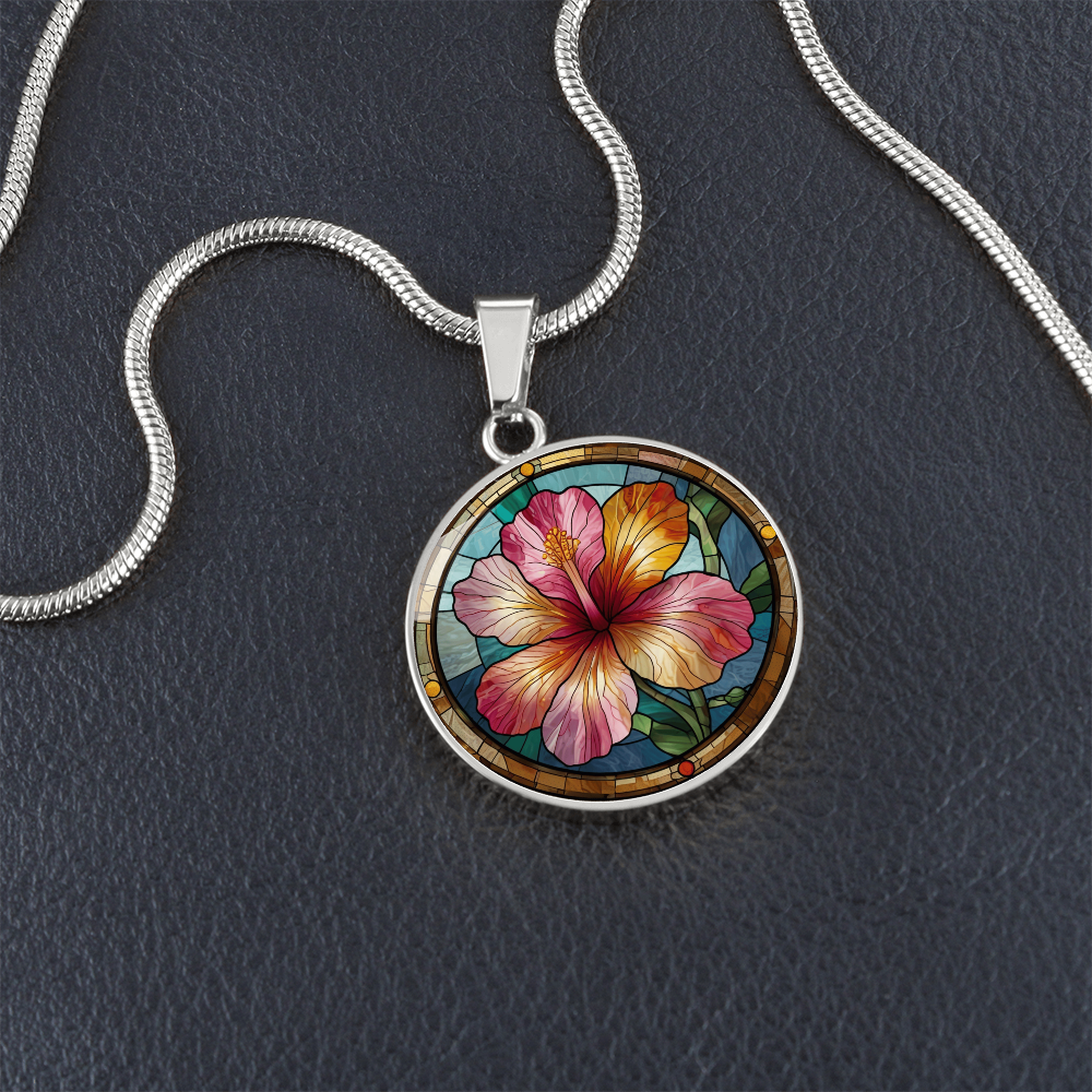 Hibiscus Flower Pendant Necklace with Faux Stained Glass  | Hawaiian Summer Flower | Boho Summer Jewelry