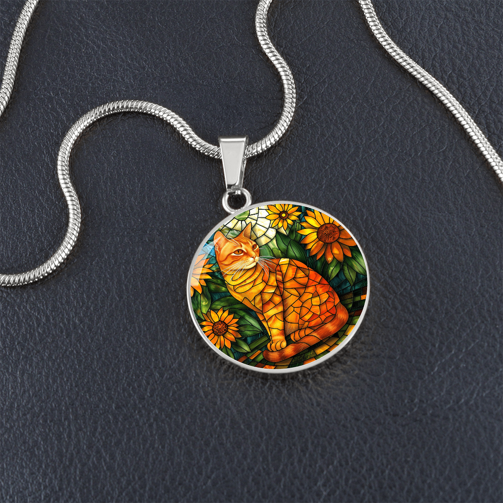 Ginger Cat Faux Stained Glass Necklace | Ginger Cat Pendant