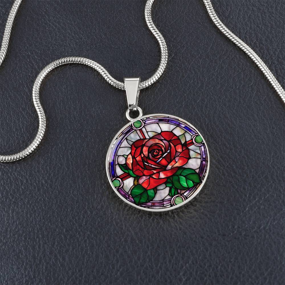 Birth Month Flower Necklace | Rose Birth Flower Necklace | June Birth Flower Necklace | Stained Glass Personalized Pendant Necklace