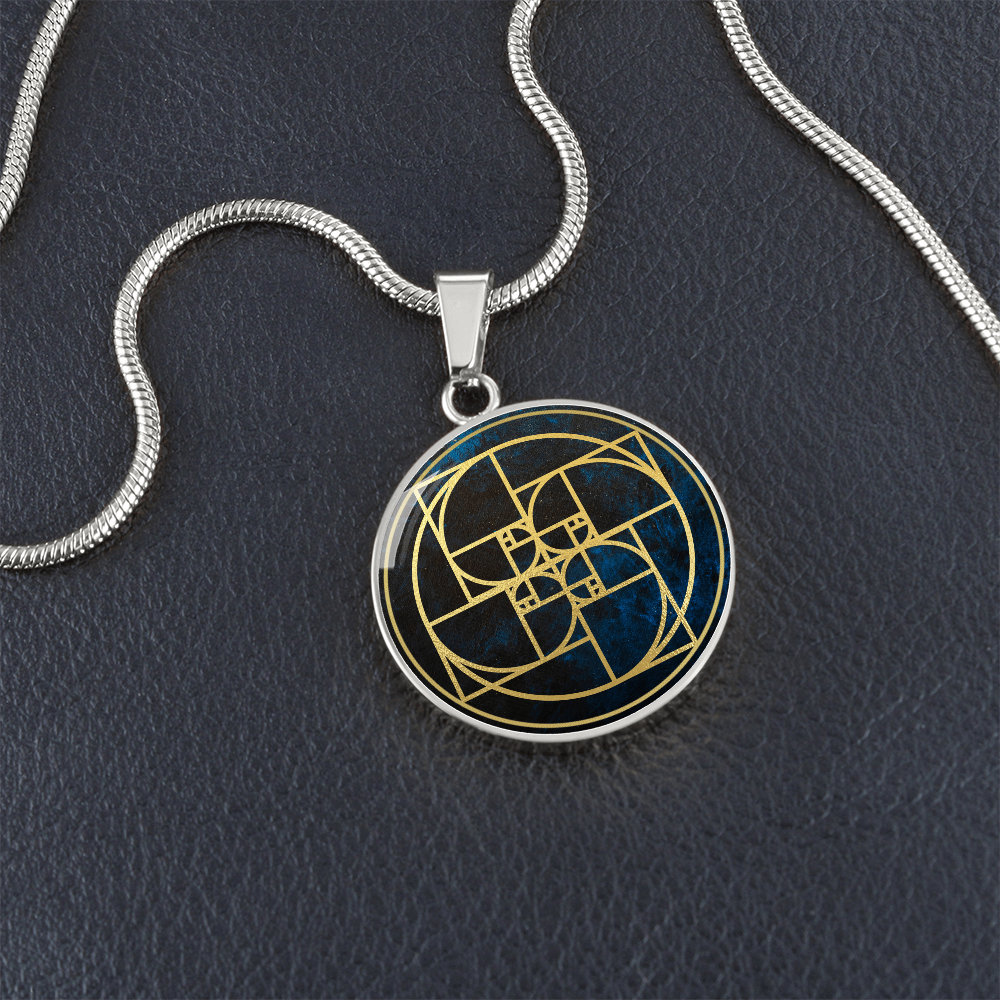 Fibonacci Spiral Necklace / Golden Ratio Pendant - Blue