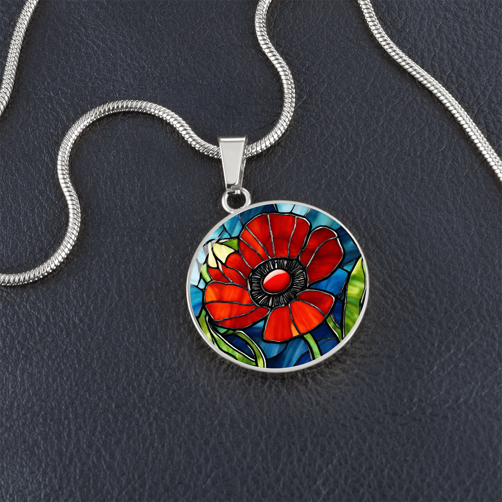 Birth Month Flower Necklace | Poppy Birth Flower Necklace | August Birth Flower Necklace | Stained Glass Personalized Pendant Necklace