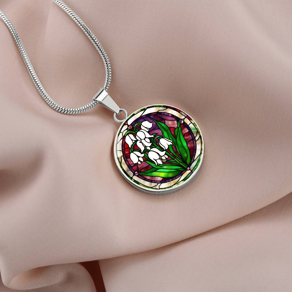 Birth Month Flower Necklace | Lily of the Valley Birth Flower Necklace | May Birth Flower Necklace | Stained Glass Personalized Pendant Necklace