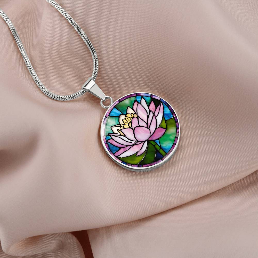 Birth Month Flower Necklace | Water Lily Birth Flower Necklace | July Birth Flower Necklace | Stained Glass Personalized Pendant Necklace