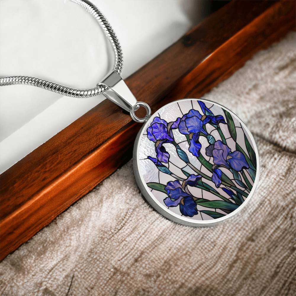 Iris Birth Flower Necklace | Stained Glass Personalized Pendant Necklace