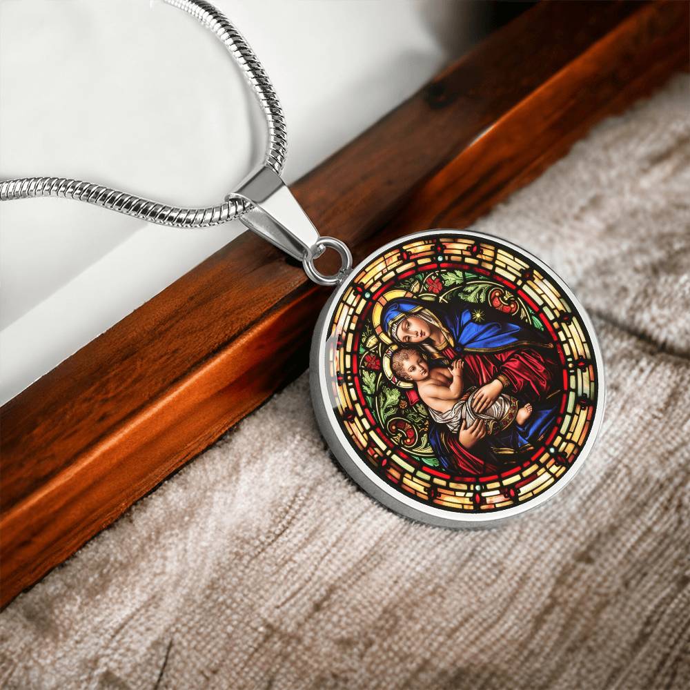 Virgin Mary and Child Faux Stained Glass | Christian Jewelry | Virgin Mary Necklace Stained Glass Look | Catholic Gift | Everyday Jewelry