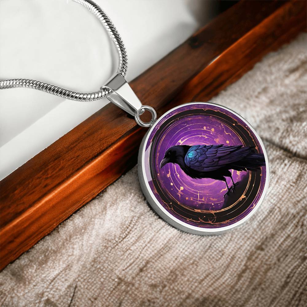 Purple Raven Pendant | Black Bird Jewelry  | Crow Necklace | Spooky Symbolic Gift | Gifts for Her | Goth Necklace