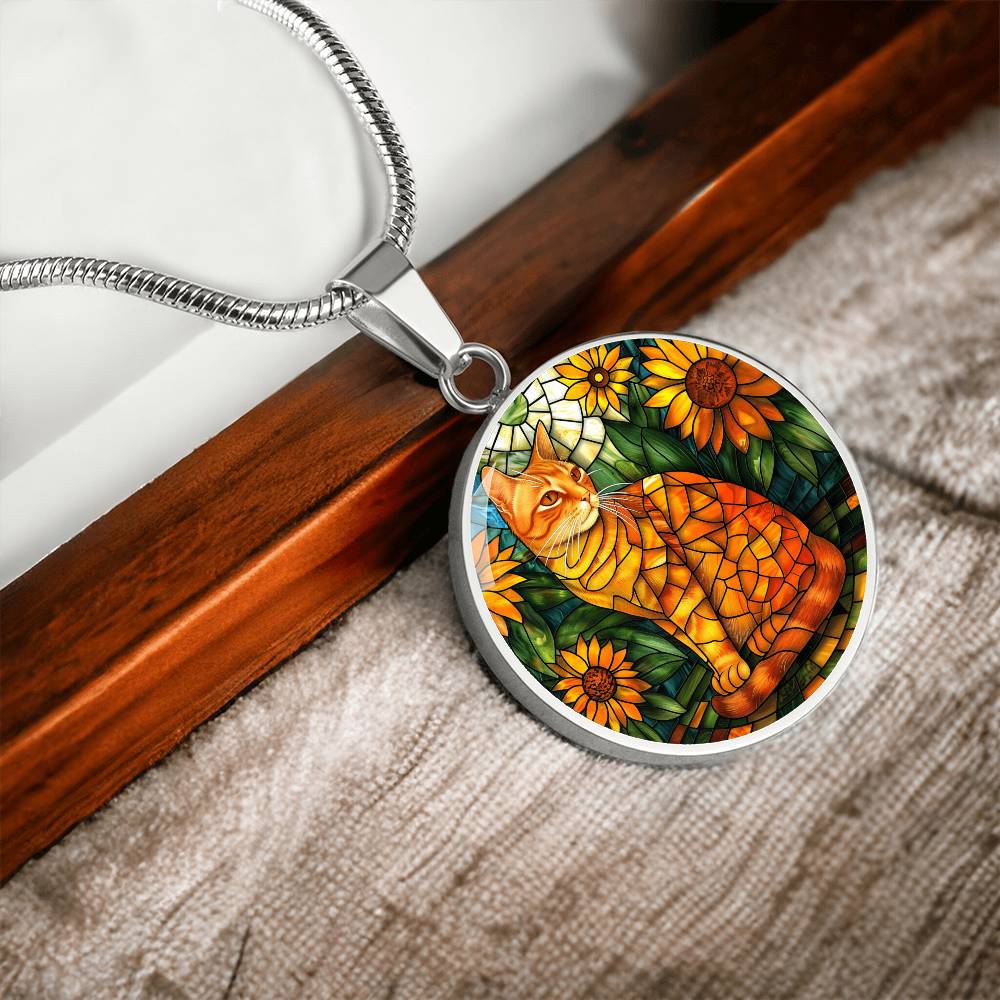 Ginger Cat Faux Stained Glass Necklace | Ginger Cat Pendant