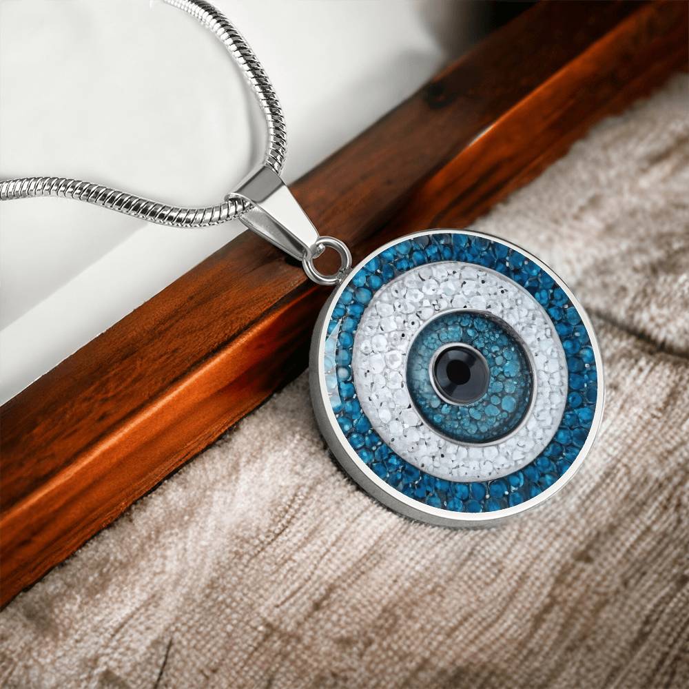 Turkish Evil Eye Charm Pendant | Protection Jewelry | Good Luck Charm Eye Necklace | Evil Eye Pendant Chain | Faux Pave Diamond Look