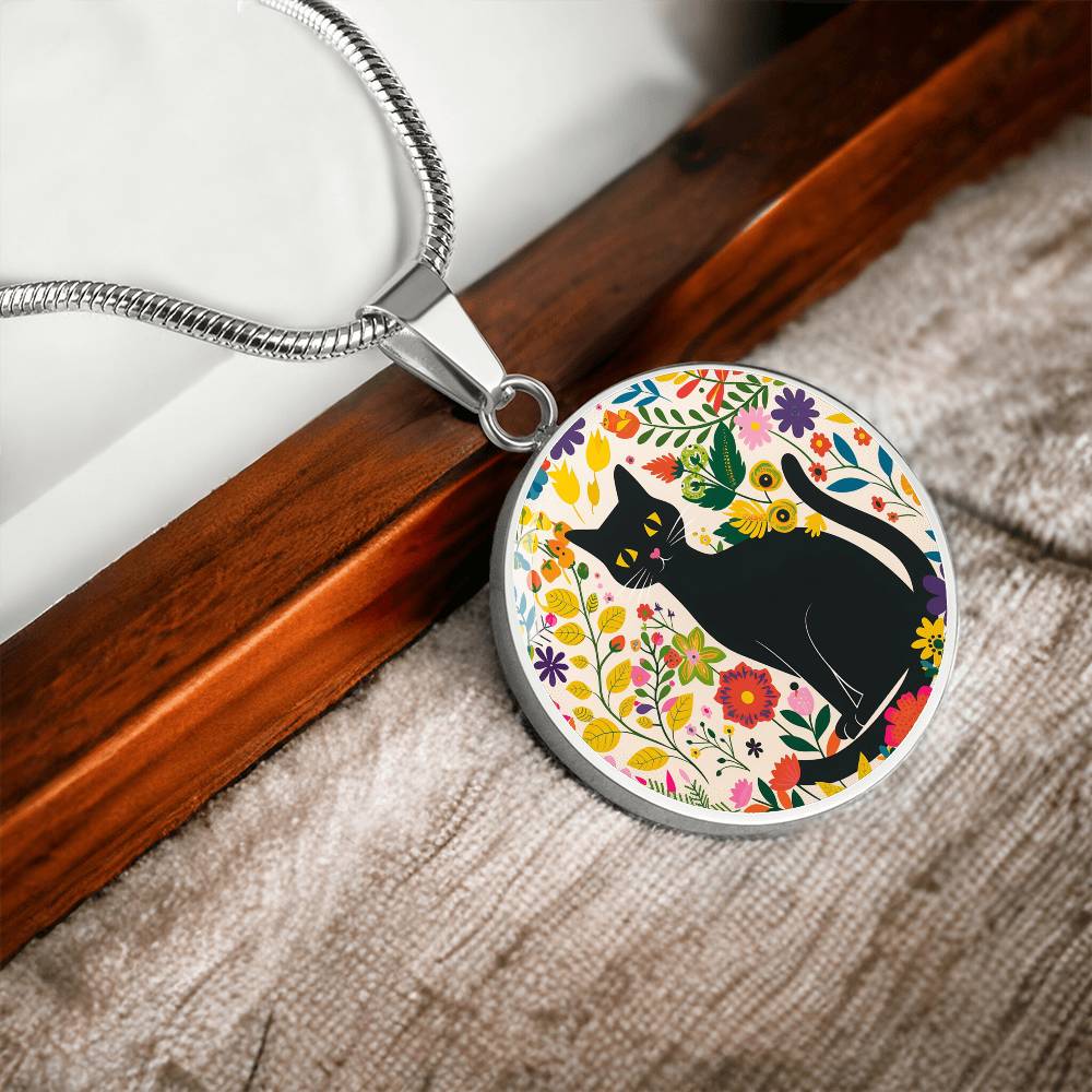 Art Nouveau Black Cat Pendant Necklace | Lovely Cat Jewelry | Cat Lover Gift | Kitty Jewelry