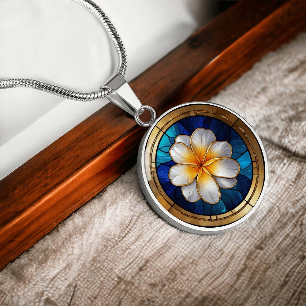 Plumeria Flower Pendant Necklace in Stained Glass Effect | Plumeria Charm Necklace